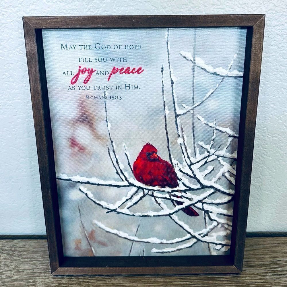 Red Cardinal Bird Christmas Wood Framed Decor Art